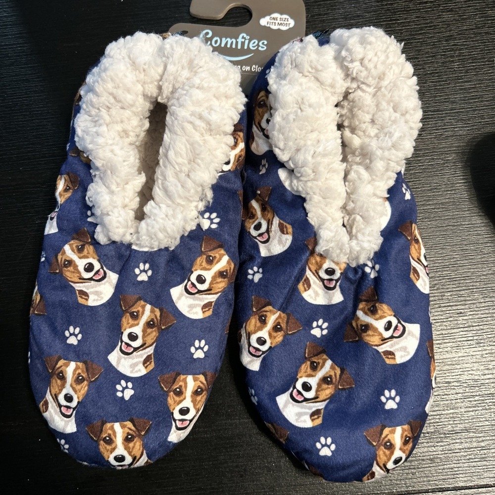 Comfies‎ Slippers Non Slip Comfies Dog Design One Size Jack Russell Blue 1254